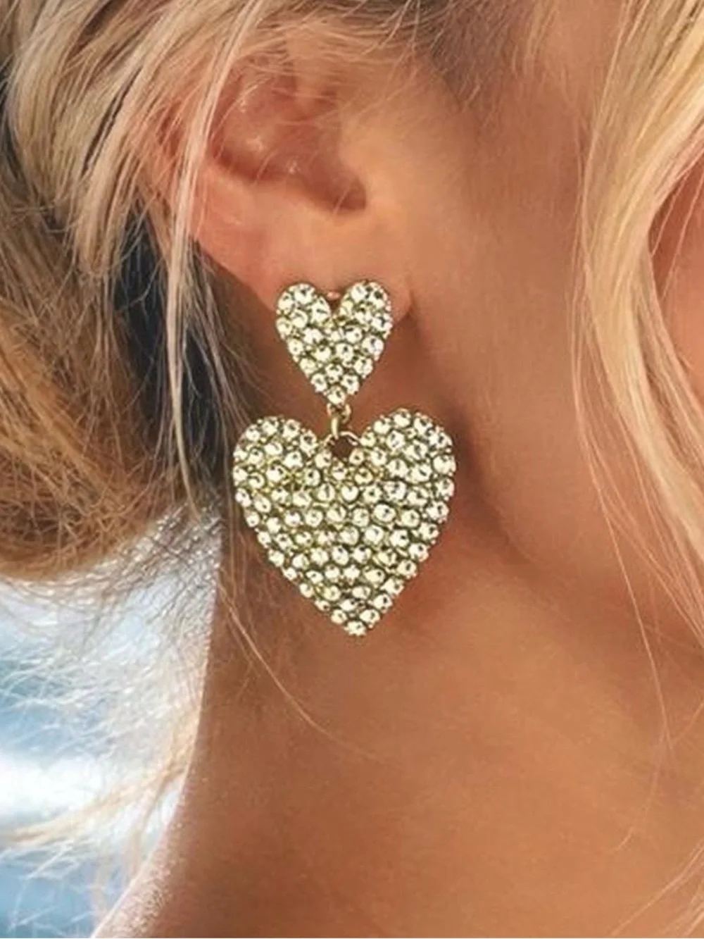 J.Crew Crystal Double Heart Statement Earrings